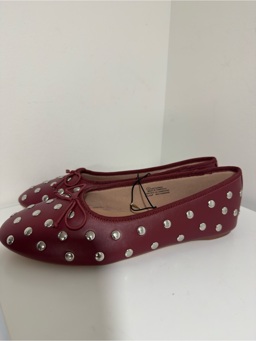 Studded Burgundy Ballet Flats- size 7 Brand NWT